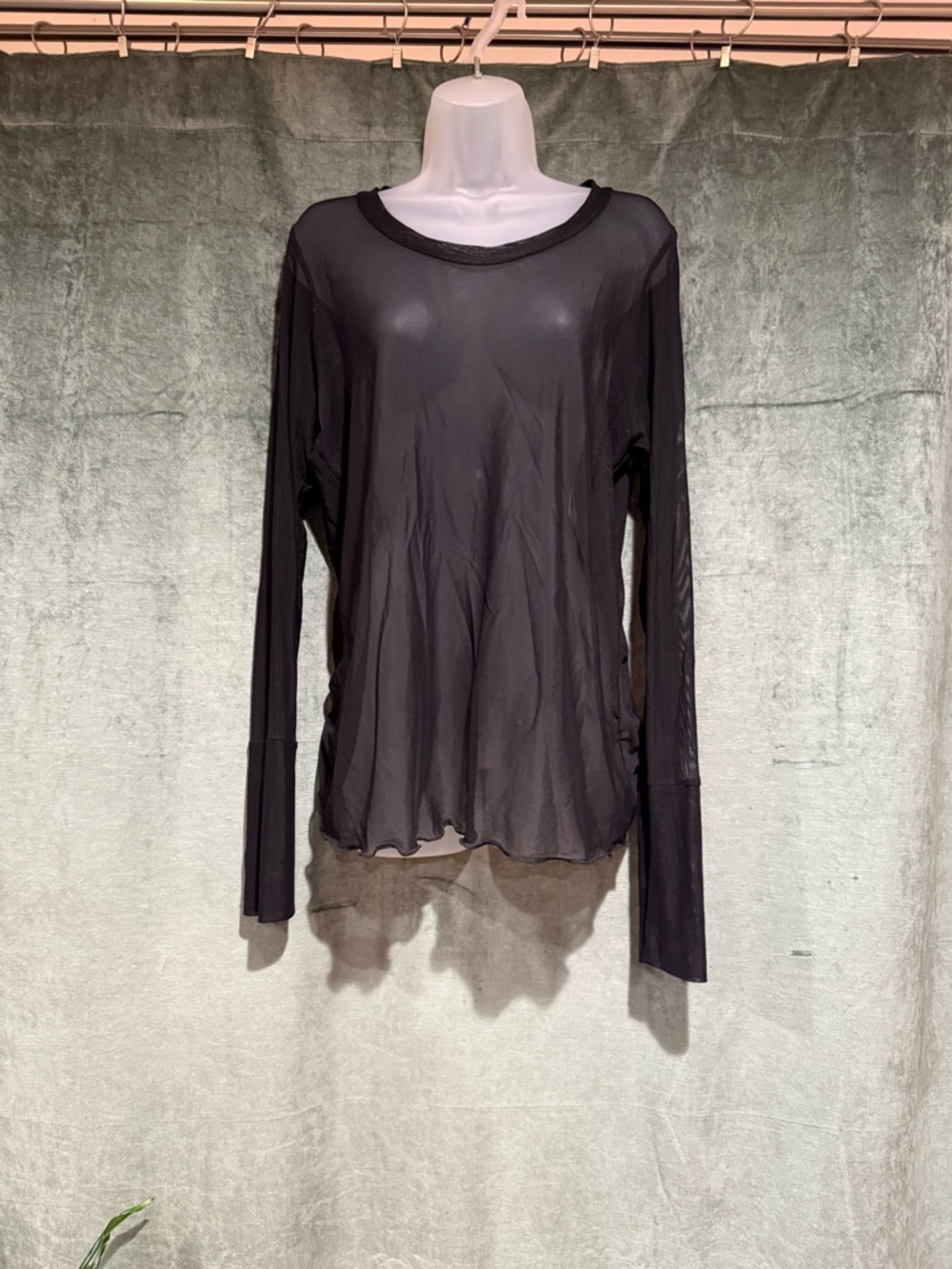 Cynthia Ashbury Sheer Long-Sleeve Top in Black